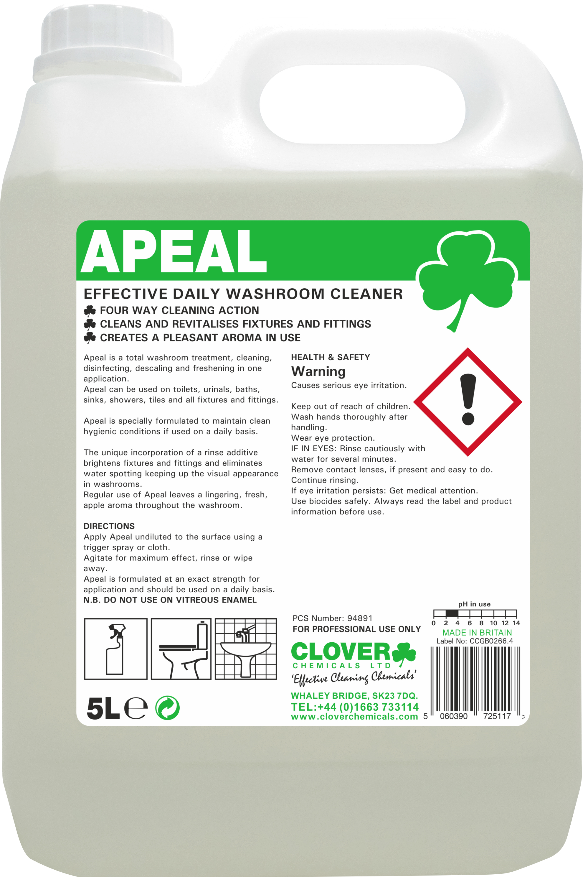 CLOVER (CHRISTEYNS) | APEAL WASHROOM CLEANER X 5 LTR | 251