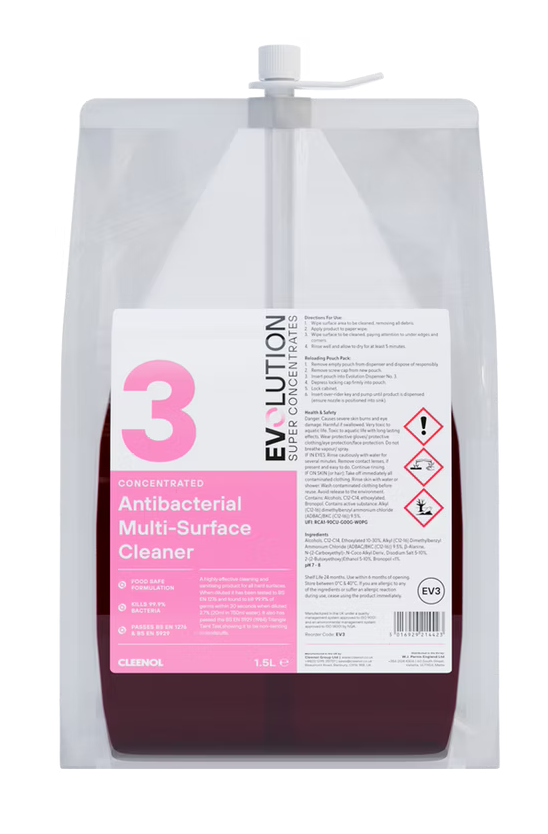CLEENOL | EVOLUTION CONCENTRATED ANTIBACTERIAL MULTI-SURFACE CLEANER EV3 X 1.5 LTR | EV3