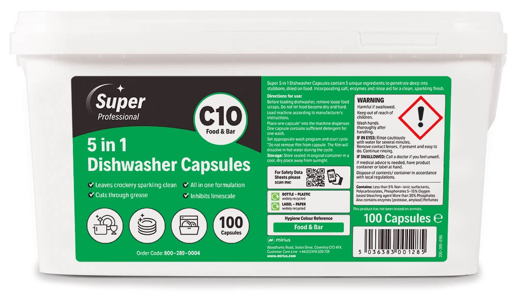 MIRIUS | SUPER 5 IN 1 DISHWASH CAPSULES X 100 | 800-289-0004