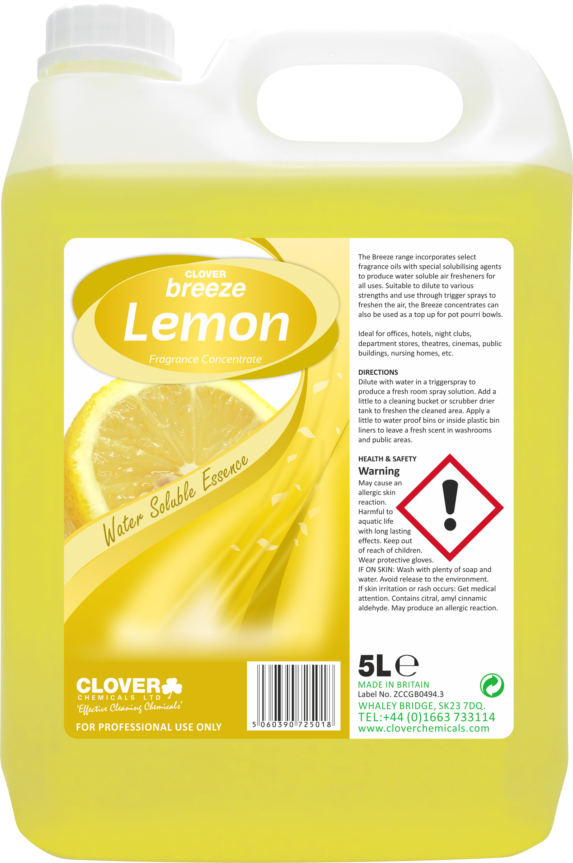CLOVER (CHRISTEYNS) | 801 LEMON BREEZE FRAGRANCE CONCENTRATE X 5 LTR | 801
