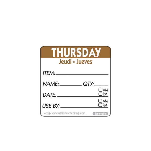 GENWARE | 50MM THURSDAY REMOVABLE DAY LABEL X 500 | RIDU2204R
