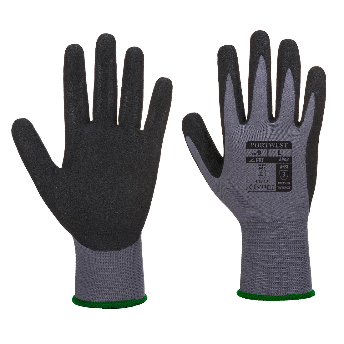 PORTWEST | DERMIFLEX AQUA GLOVE GREY/BLACK EXTRA LARGE | AP62G8RXL