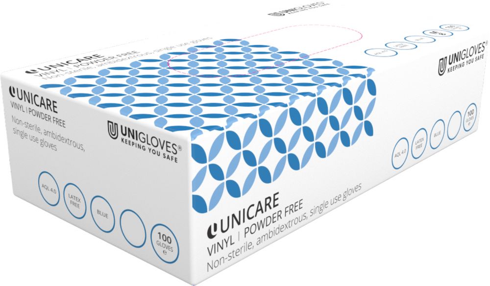 UNIGLOVES | POWDER FREE VINYL GLOVES BLUE X 100 | GS008X