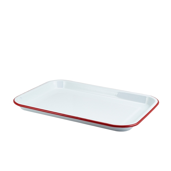 GENWARE | ENAMEL SERVING TRAY WHITE WITH RED RIM 33.5X23.5X2.2CM X 6 | 942933WHR
