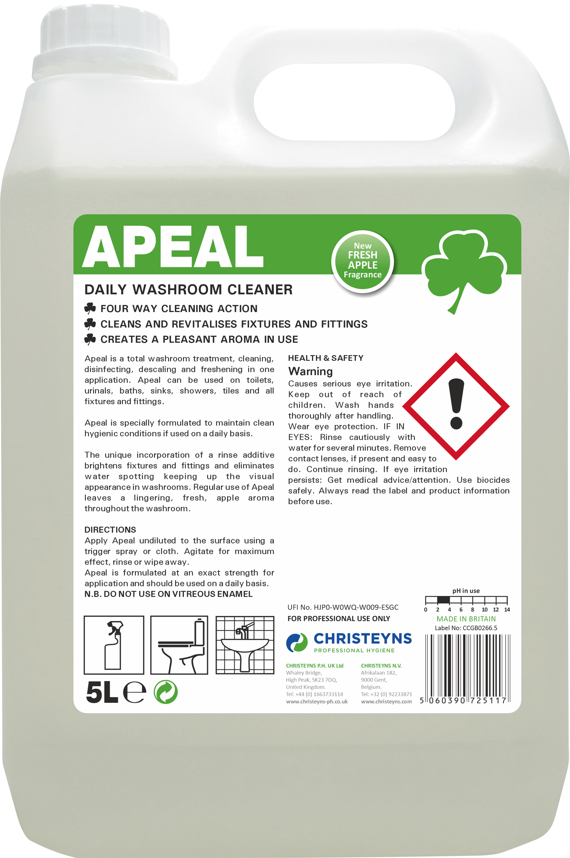 CHRISTEYNS (CLOVER) | APEAL WASHROOM CLEANER X 5 LTR | 251