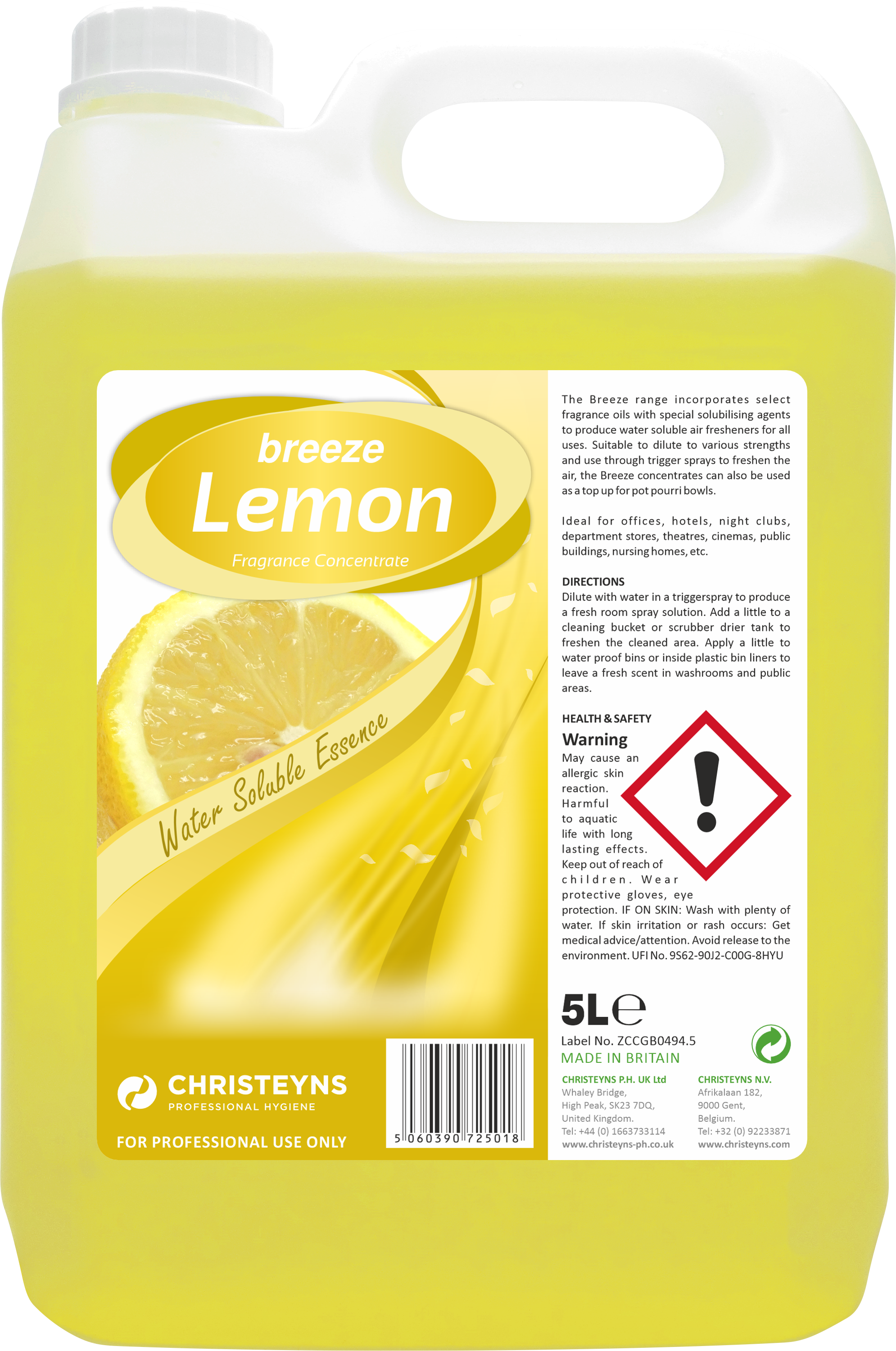 CHRISTEYNS (CLOVER) | 801 LEMON BREEZE FRAGRANCE CONCENTRATE X 5 LTR | 801 | 220205