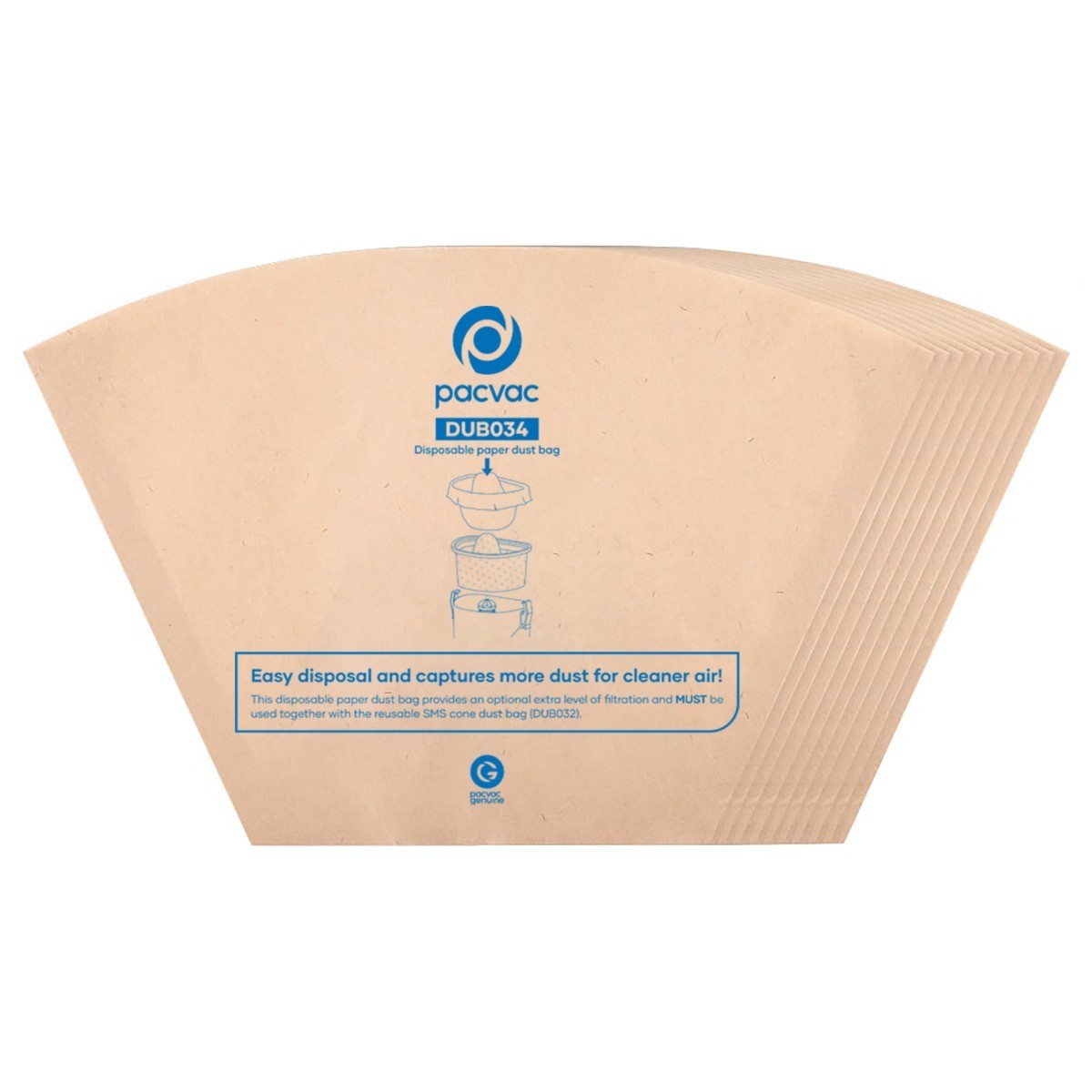 PACVAC |  VELO DISPOSABLE PAPER BAG X 10 | DUB034