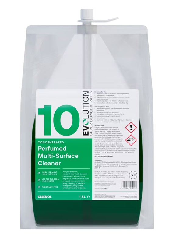 CLEENOL | EVOLUTION CONCENTRATED PERFUMED MULTI-SURFACE CLEANER EV10 X 1.5 LTR | EV10