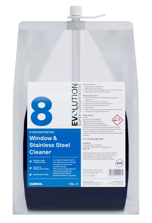 CLEENOL | EVOLUTION CONCENTRATED WINDOW & STAINLESS STEEL CLEANER EV8 X 1.5 LTR | EV8