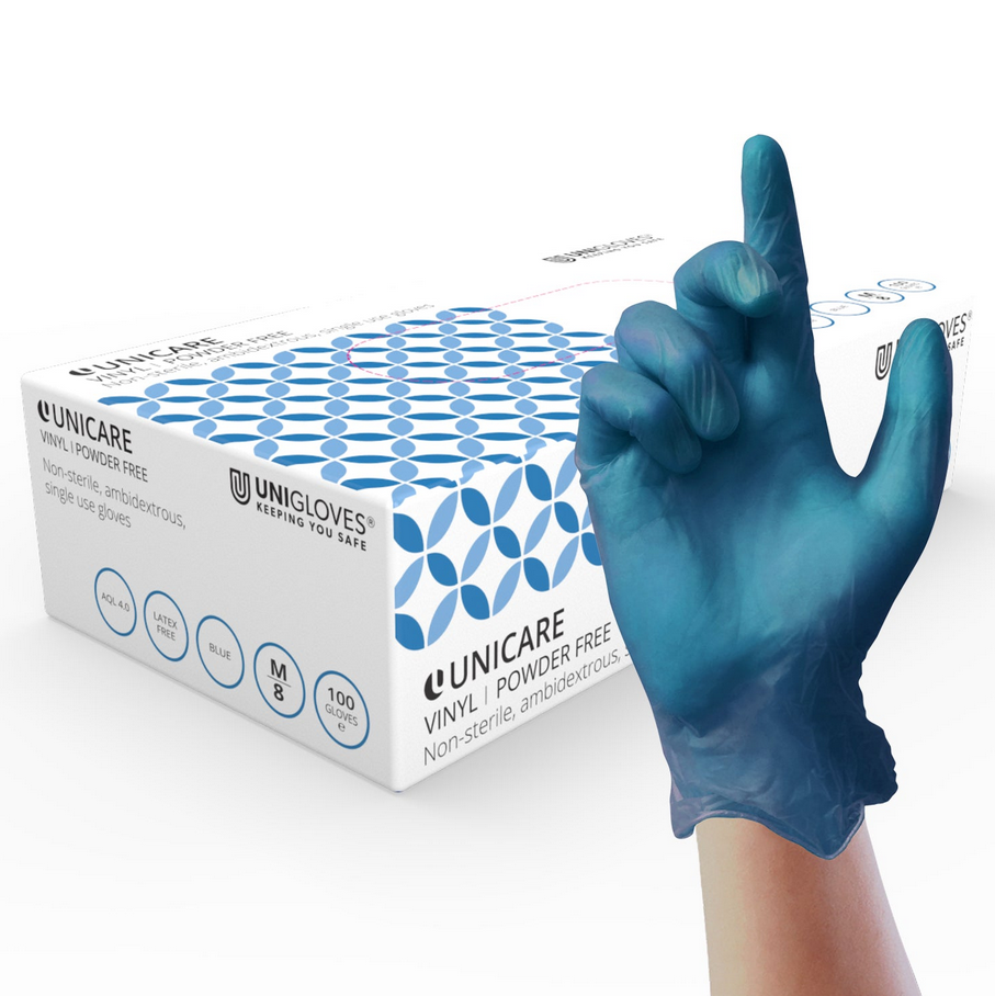 UNIGLOVES | POWDER FREE VINYL GLOVES BLUE X 100 | GS008X