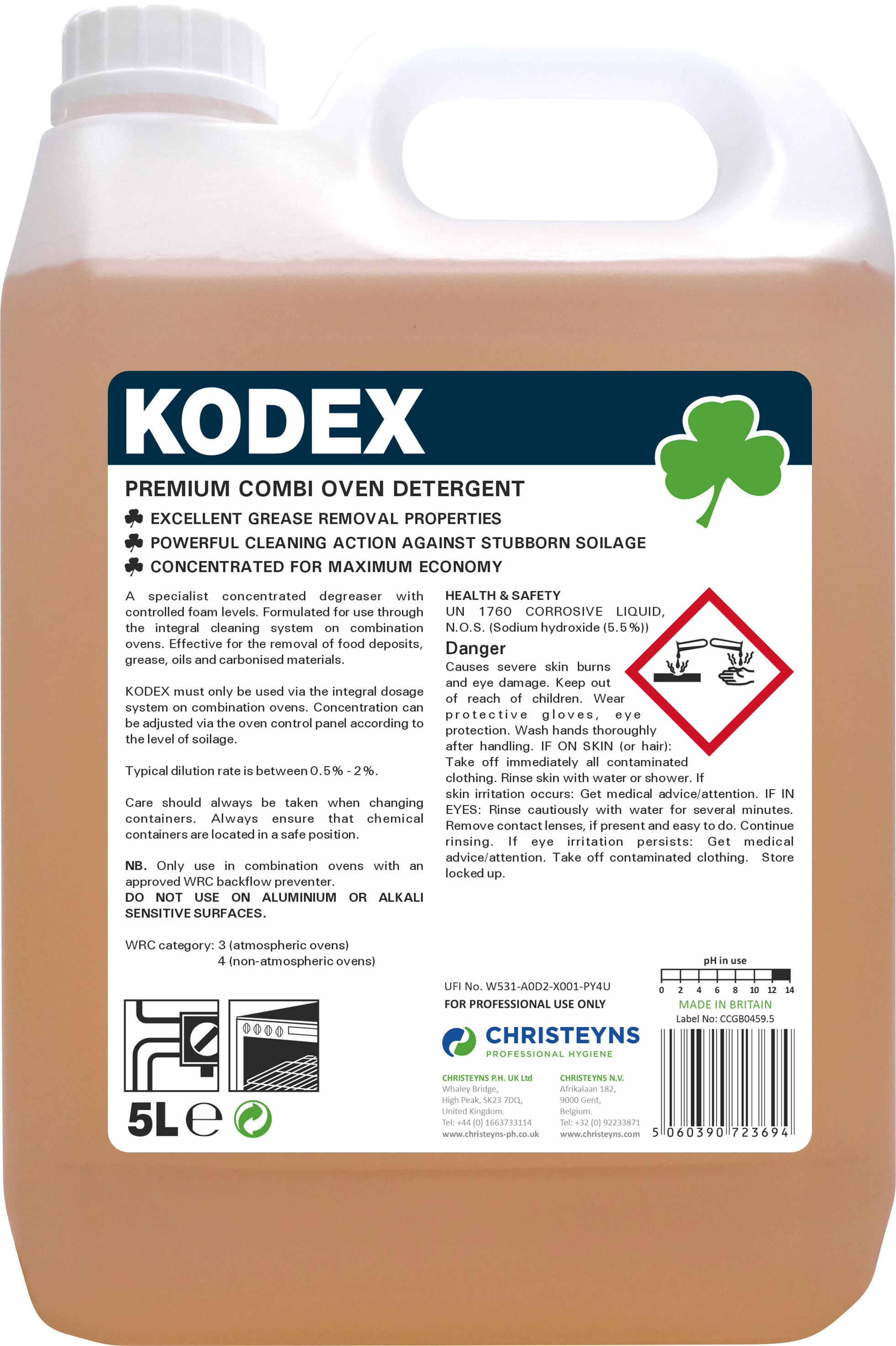 CHRISTEYNS (CLOVER) | KODEX COMBI OVEN DETERGENT X 5LTR | 398 | 5366