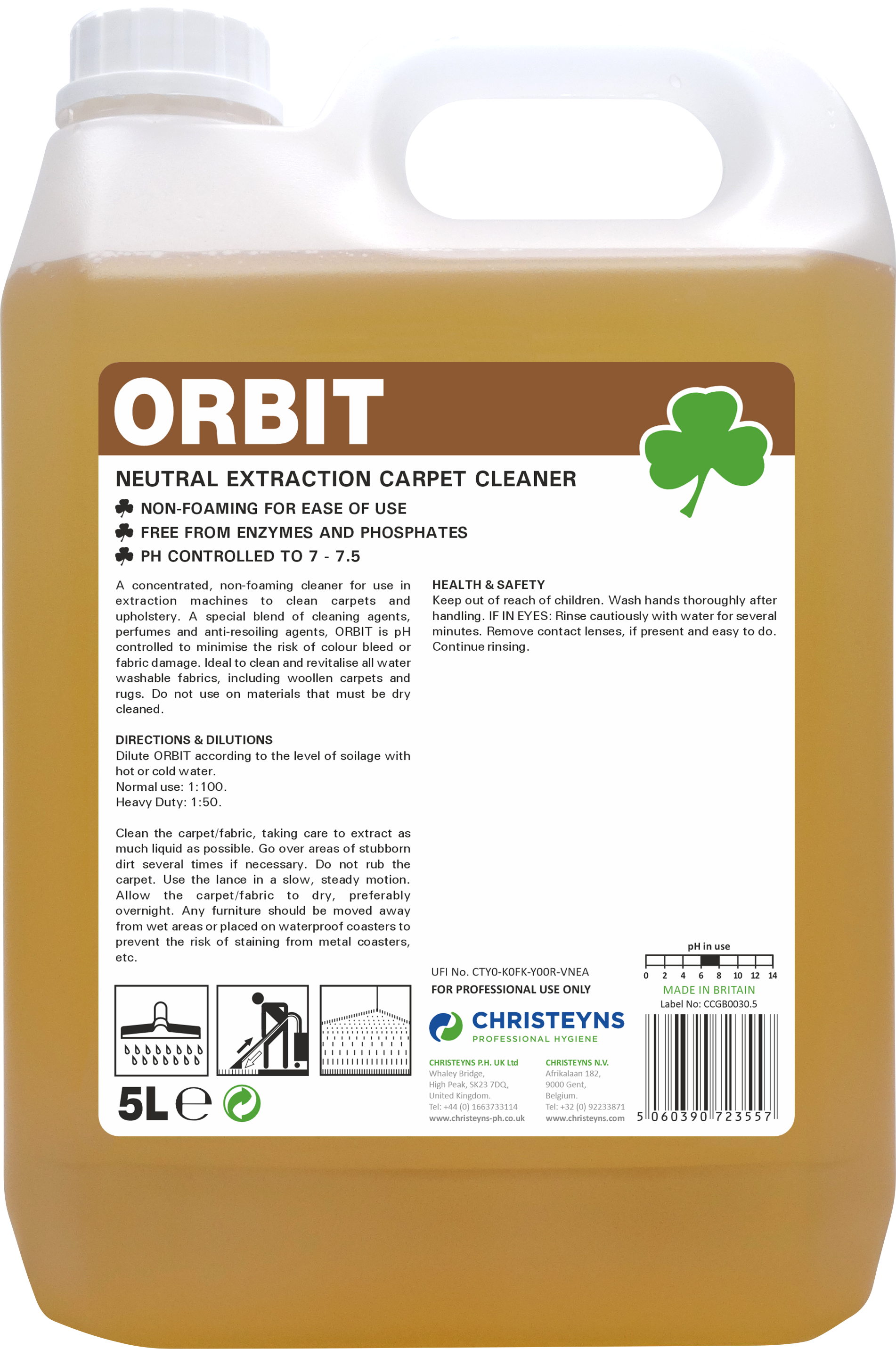 CHRISTEYNS (CLOVER) | 359 ORBIT NEUTRAL CARPET EXTRACTION CLEANER X 5 LTR | 359