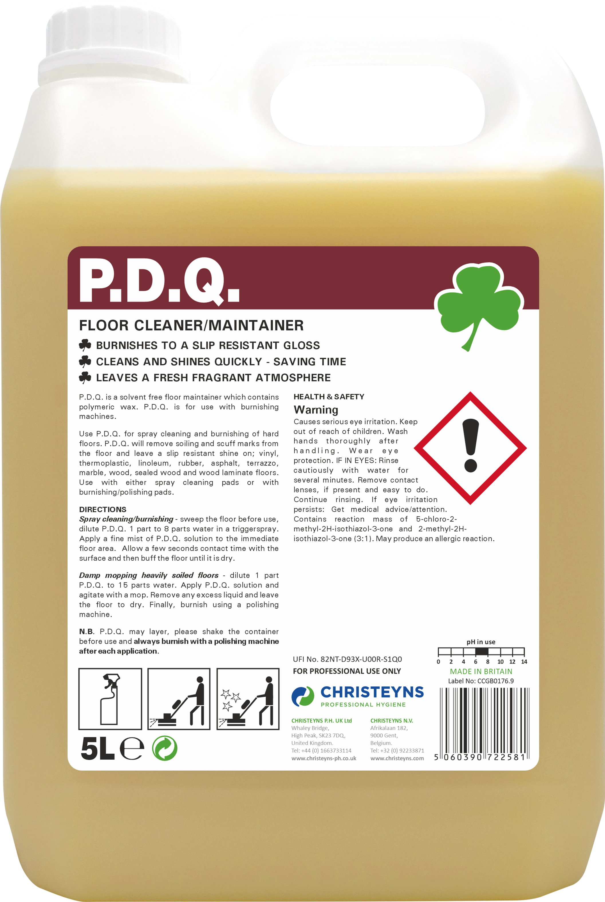 CHRISTEYNS (CLOVER) | 110 PDQ FLOOR CLEANER & MAINTAINER X 5 LTR | 110