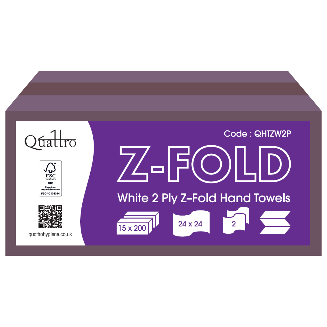 QUATTRO | PREMIUM WHITE 2 PLY Z - FOLD HAND TOWELS X 3000 | QHTZW2P