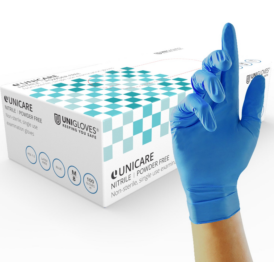 UNIGLOVES | POWDER FREE BLUE NITRILE GLOVES X 100 | GS003X