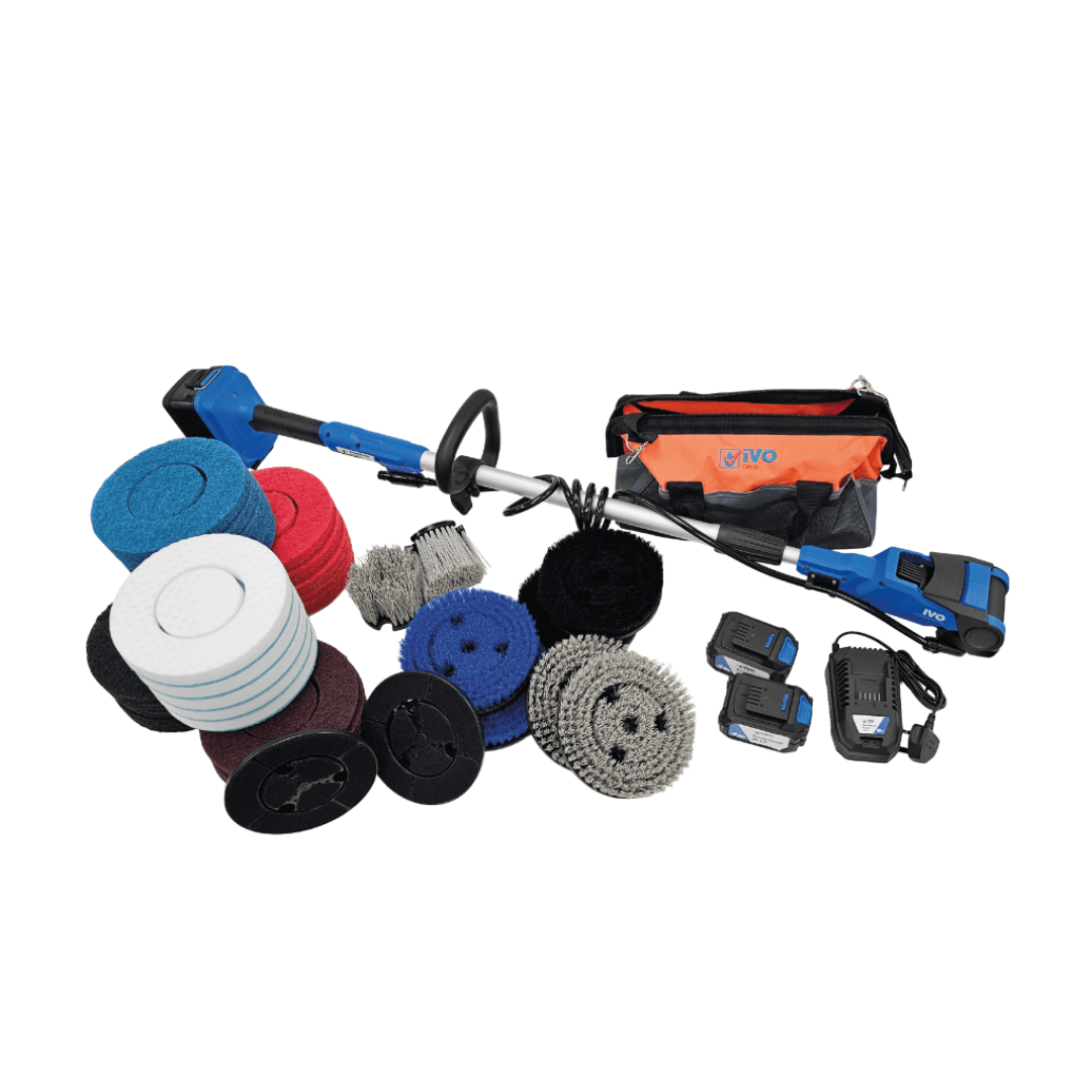IVO GROUP |  POWERBRUSH XL 2.0 - FULL CONTRACTORS KIT, 2 BATTERIES, 10 ACCESSORIES, 30 PADS,  TOOL BAG | IPBXL2CK