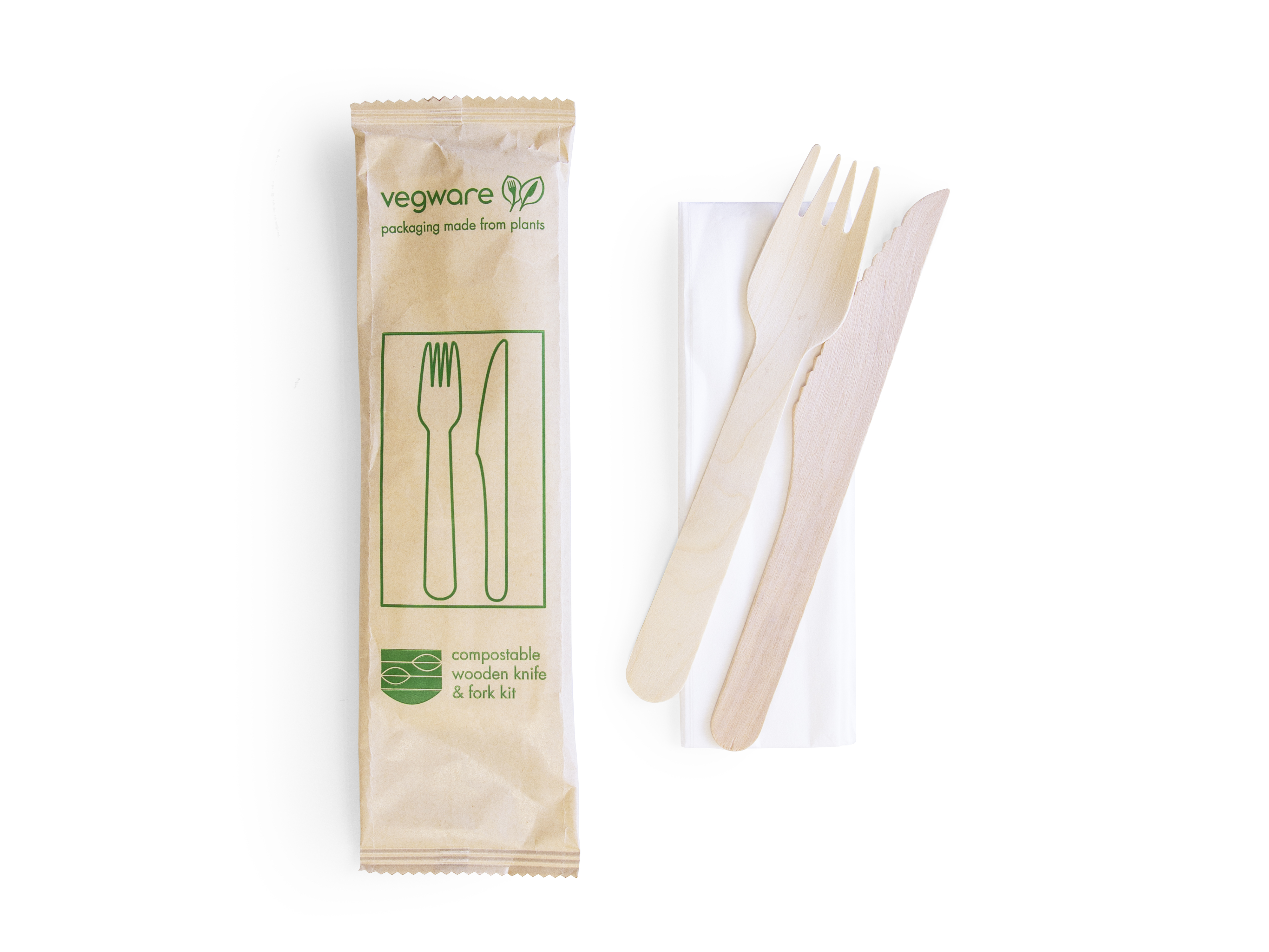 VEGWARE | COMPOSTABLE WOODEN KNIFE AND FORK KIT X 250 | VT-KFWN