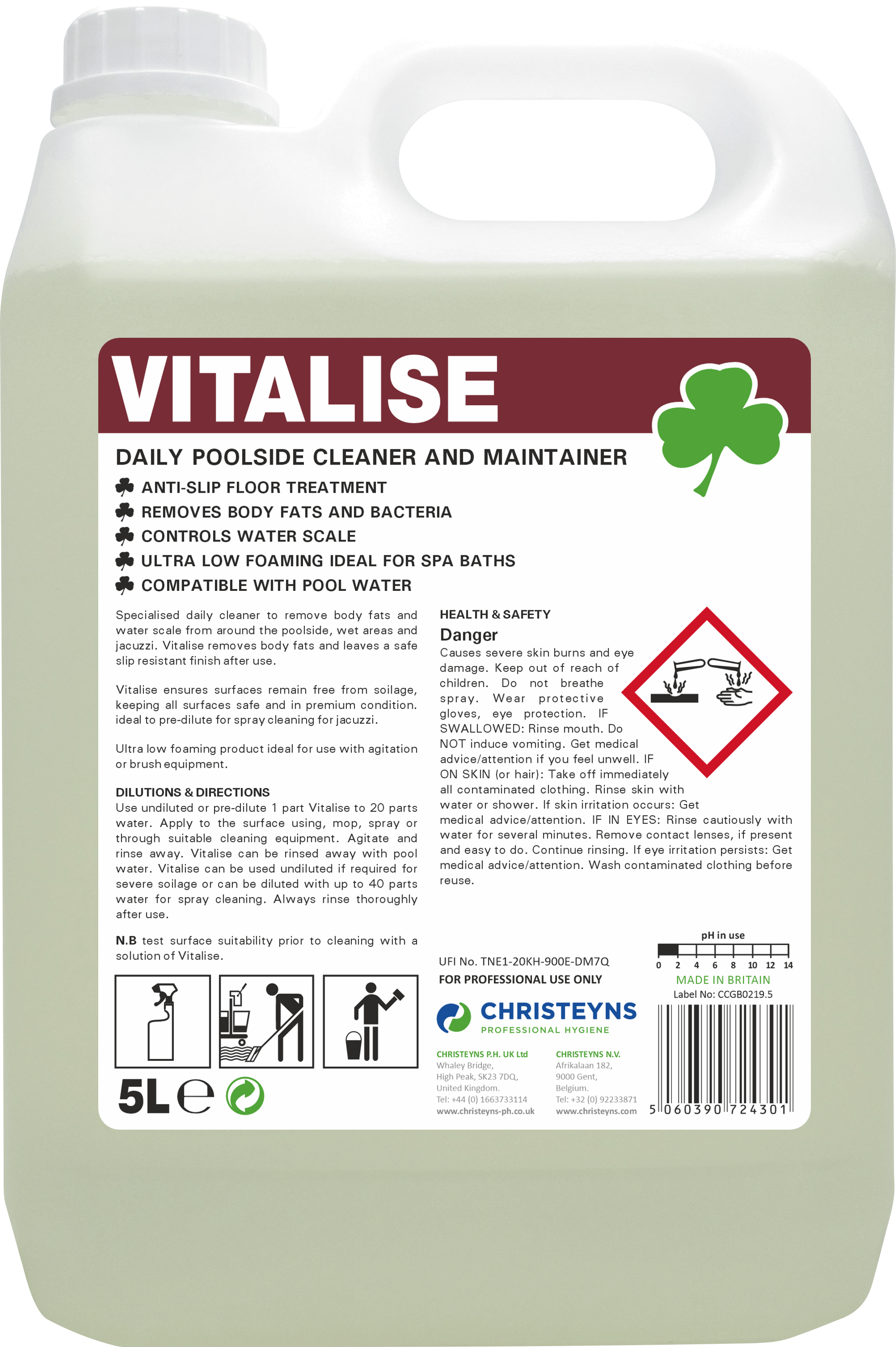 CHRISTEYNS (CLOVER) | VITALISE DAILY POOL CLEANER X 5 LTR | 520