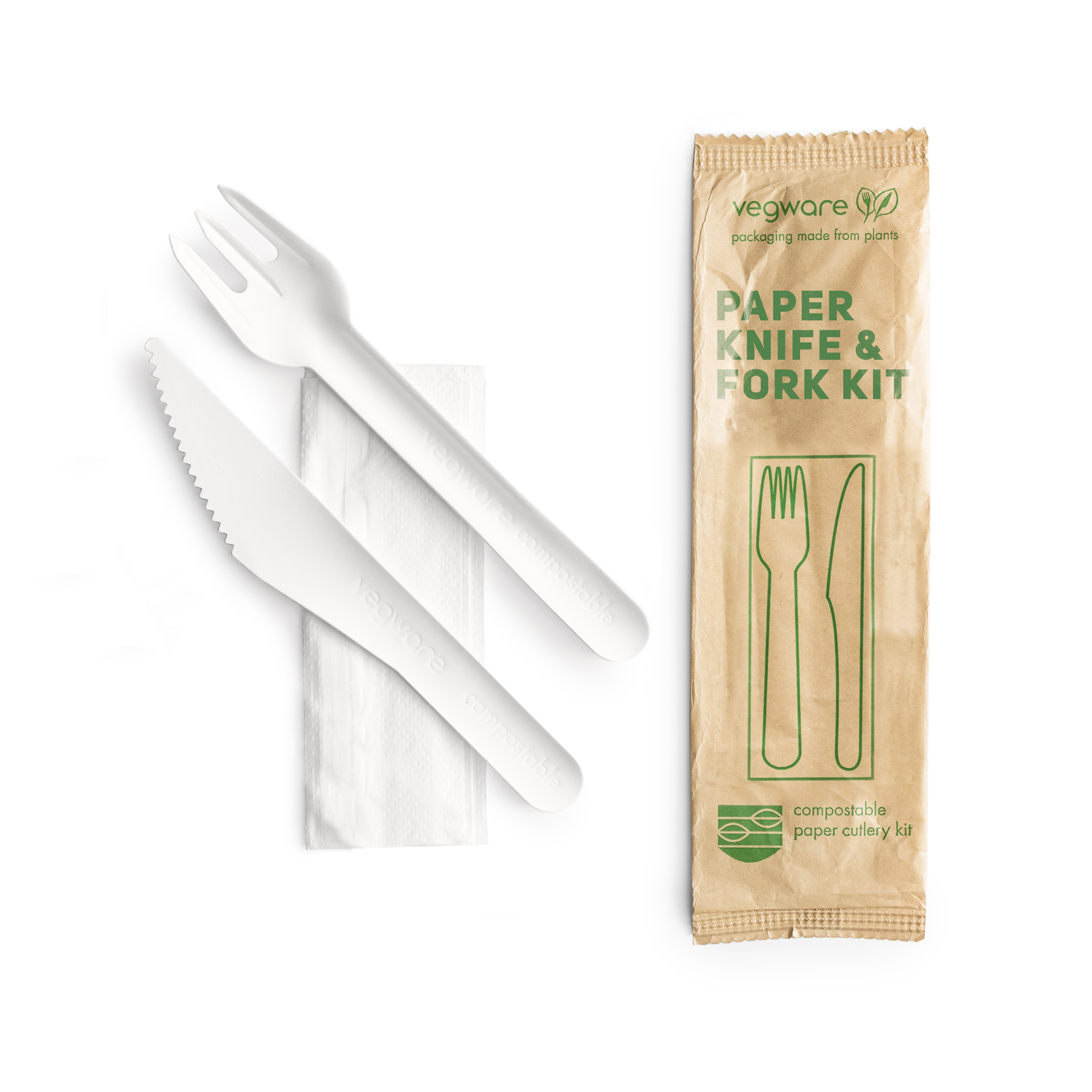 VEGWARE | COMPOSTABLE PAPER KNIFE AND FORK KIT X 250 | VP-KFWN